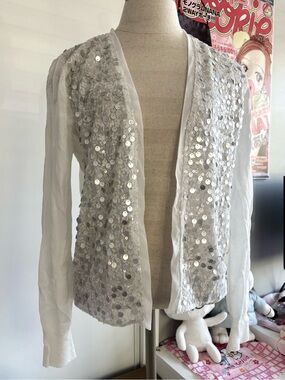 Jones New York White Sequin Open-Front Blazer